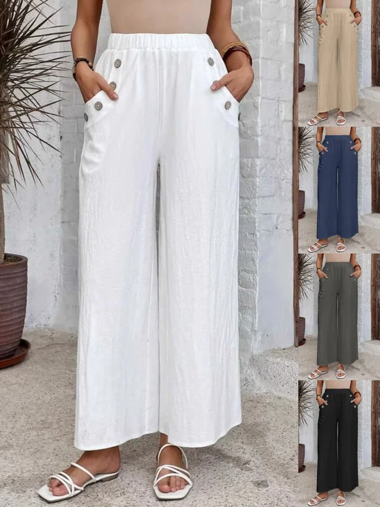 Women Plain Long Elastic Waist Pants Casual Spring/Fall Trousers