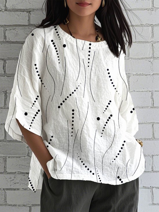 Women Striped Half Sleeve Shirt Summer Crew Neck Daily Vintage Top