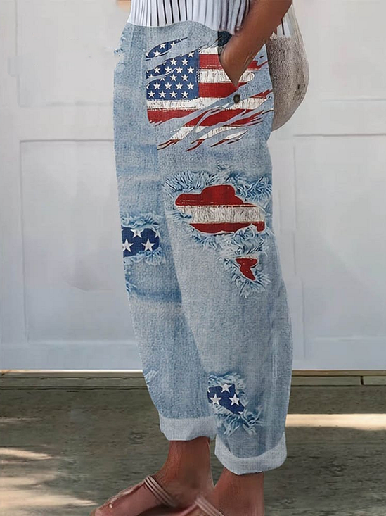 Women America Flag Long Pants Casual Spring/Fall Trousers