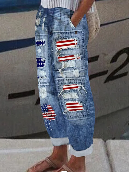 Women America Flag Long Pants Casual Spring/Fall Trousers