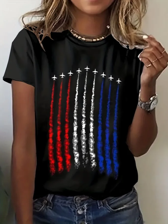Women Independence Day (Flag) Short Sleeve Tee T-shirt Crew Neck Printing Casual Summer Graphic Tee Top