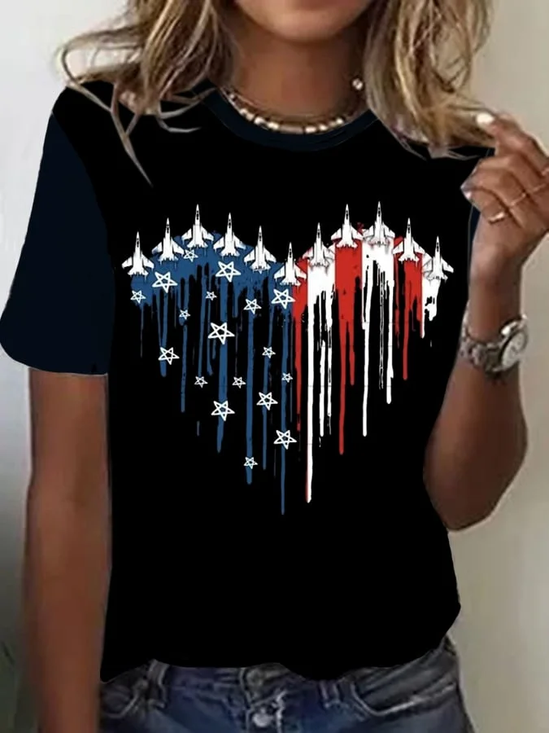 Women Independence Day (Flag) Short Sleeve Tee T-shirt Crew Neck Printing Casual Summer Graphic Tee Top