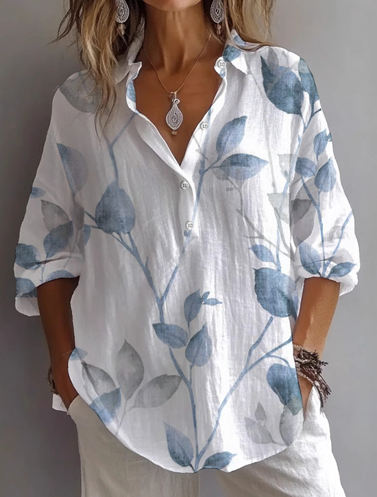 Women Floral Long Sleeve Shirt Spring/Fall Printing Shirt Collar Daily Casual Top