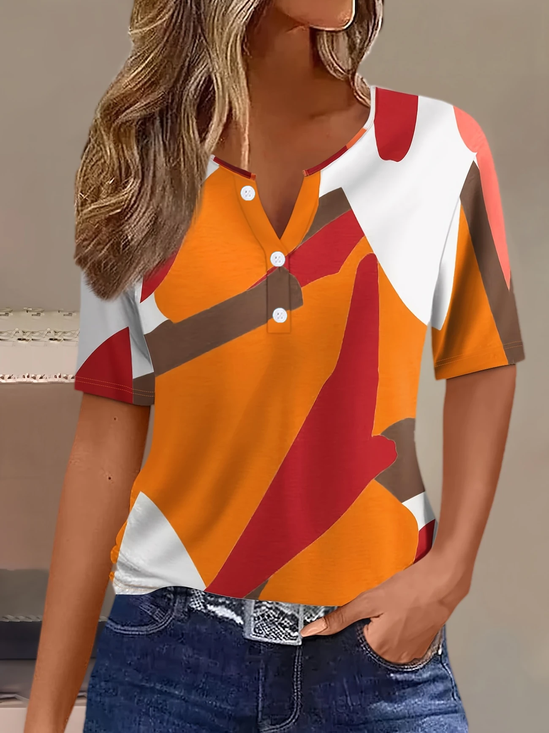Women Abstract Short Sleeve Tee T-shirt Crew Neck Printing Casual Summer Graphic Tee Top
