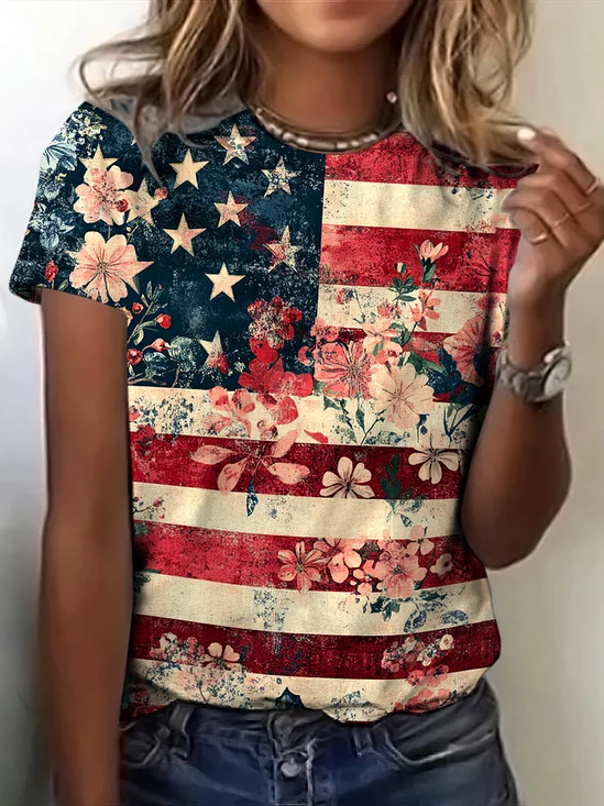 Women Animal Short Sleeve Tee T-shirt Crew Neck Vintage Summer Top
