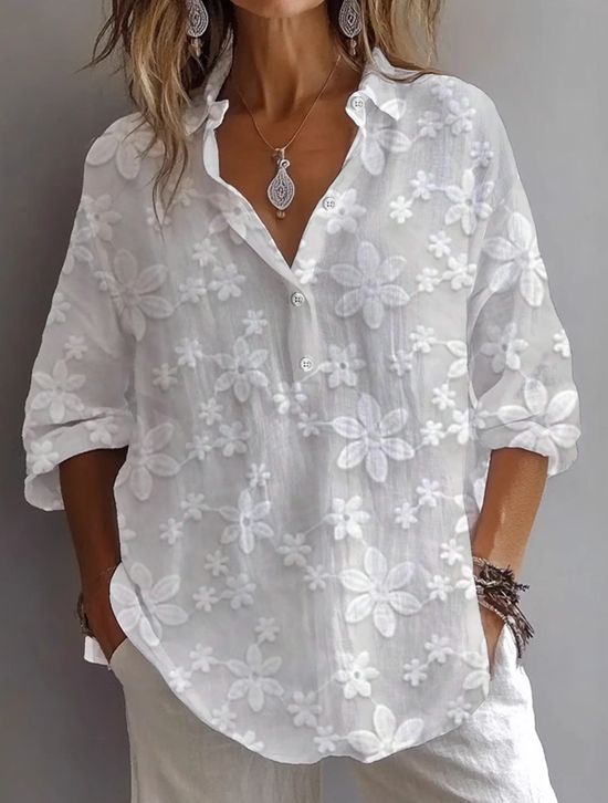 Women Floral Long Sleeve Shirt Spring/Fall Printing Shirt Collar Daily Casual Top