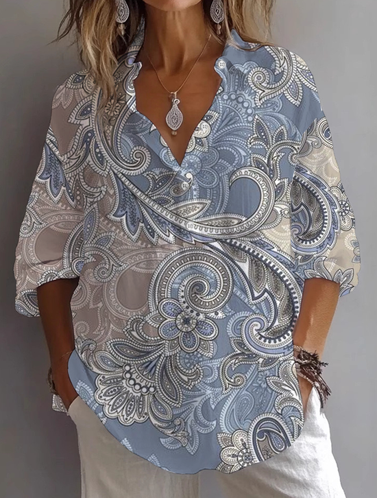 Women Floral Long Sleeve Shirt Spring/Fall Printing Shirt Collar Daily Casual Top