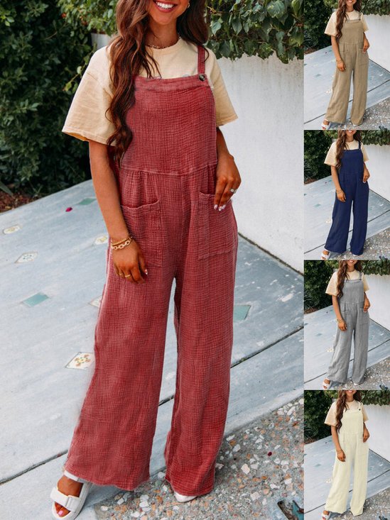Women Plain Spaghetti Sleeveless Casual Summer Jumpsuit