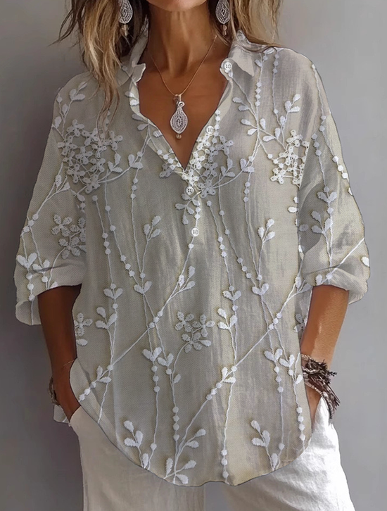 Women Floral Long Sleeve Shirt Spring/Fall Printing Shirt Collar Daily Casual Top
