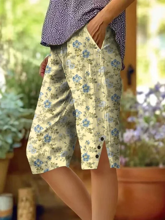 Women Floral Fifth Pants Pants Casual Summer Trousers