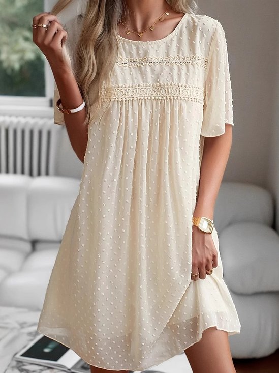 Women Polka Dots Short Sleeve Summer Split Joint Dress V Neck Daily Vintage Mini Classic A-Line Dress