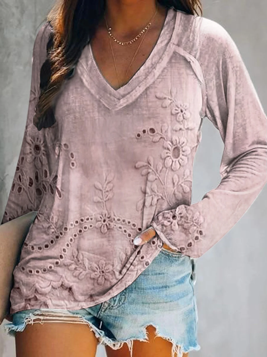 Women Floral Long Sleeve Blouse Spring/Fall Printing V Neck Daily Casual Top