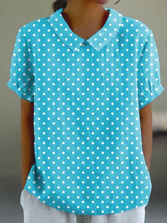 Women Geometric Short Sleeve Tee T-shirt Stand Collar Printing Casual Summer Top