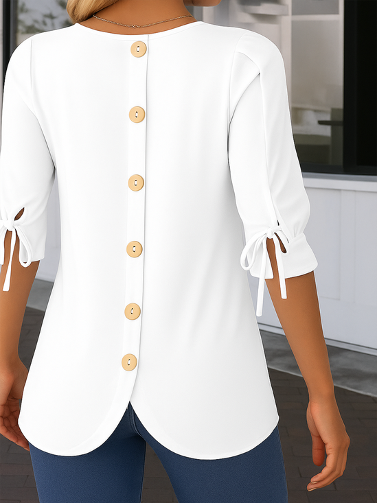 Women Plain Half Sleeve Shirt Summer Crew Neck Daily Vintage Top