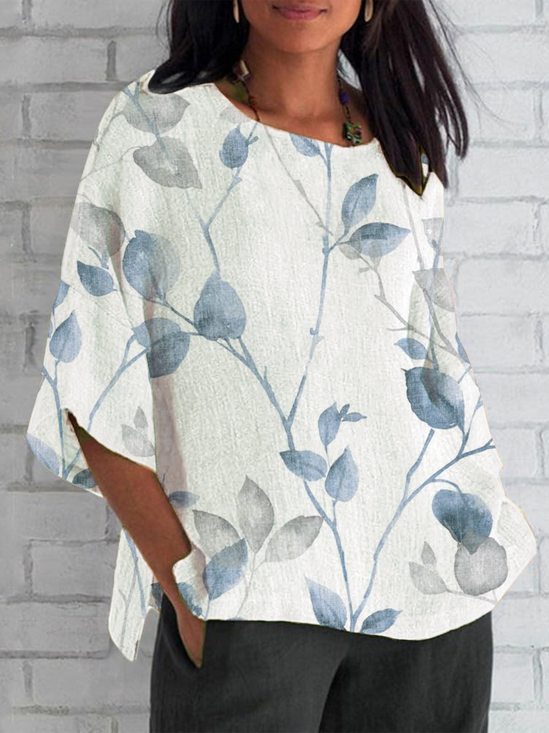 Women Floral Half Sleeve Tee T-shirt Crew Neck Casual Summer Top