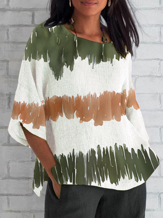 Women Abstract Half Sleeve Tee T-shirt Crew Neck Casual Summer Top