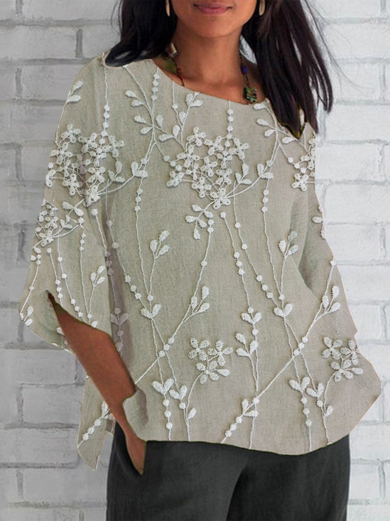 Women Floral Half Sleeve Tee T-shirt Crew Neck Casual Summer Top