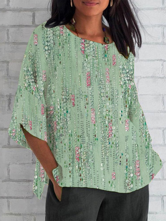 Women Abstract Half Sleeve Tee T-shirt Crew Neck Casual Summer Top