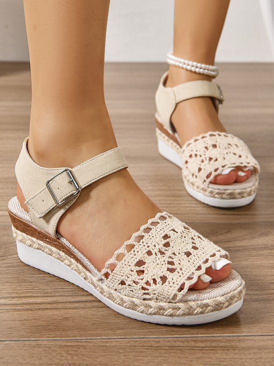 All Season Fabric Plain Simple Peep Toe Wedge Sandals