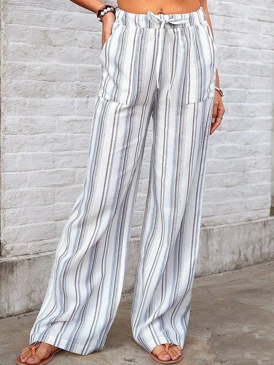 Women Striped Long Drawstring Pants Casual Spring/Fall Trousers