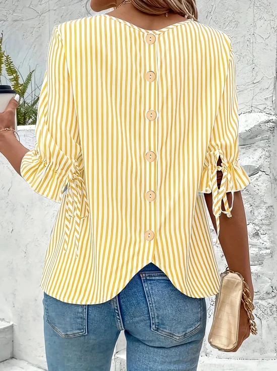Women Striped Half Sleeve Shirt Summer Crew Neck Daily Vintage Top