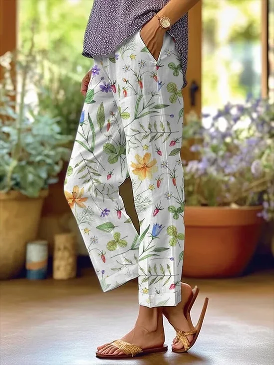 Women Floral Long Pants Casual Spring/Fall Trousers
