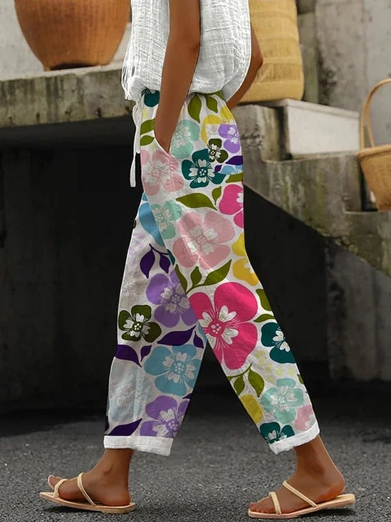 Women Floral Long Pants Casual Spring/Fall Trousers