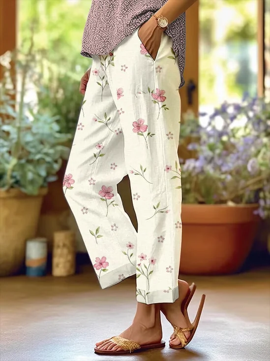 Women Floral Long Pants Casual Spring/Fall Trousers
