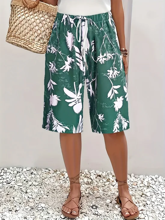 Women Floral Fifth Pants Pants Casual Summer Trousers