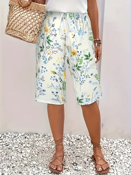 Women Floral Fifth Pants Pants Casual Summer Trousers
