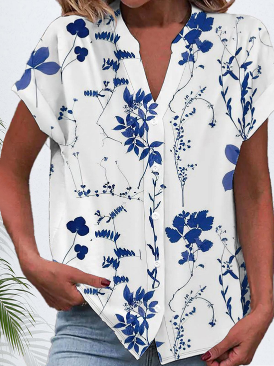 Women's Short Sleeve Shirt Summer Floral Printing V Neck Daily Going Out Casual Top