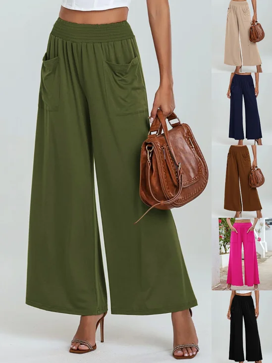 Women Plain Long Elastic Waist Pants Casual Spring/Fall Trousers