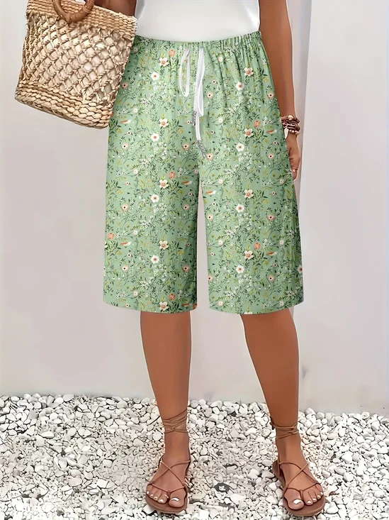 Women Floral Fifth Pants Pants Casual Summer Trousers