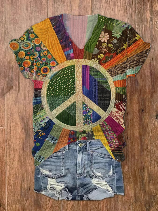 Women's Floral Short Sleeve Tee T-shirt V Neck Printing Casual Summer Graphic Tee Top