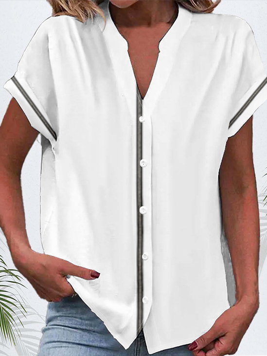 Women Abstract Short Sleeve Shirt Summer Printing V Neck Daily Casual Top