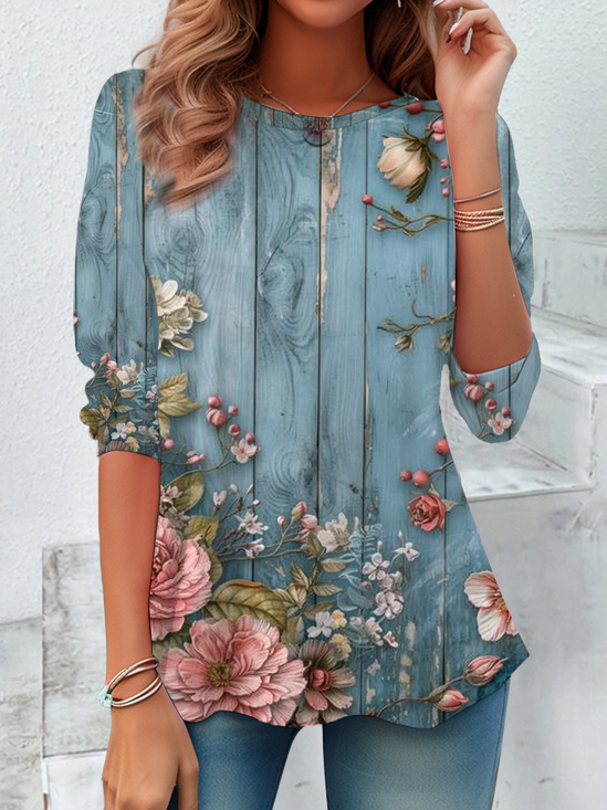 Women Floral Long Sleeve Tee T-shirt Crew Neck Printing Casual Spring/Fall Graphic Tee Top