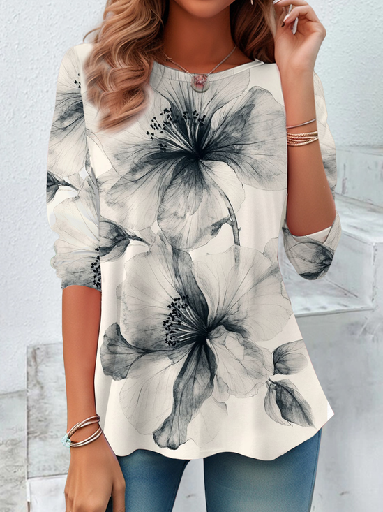 Women Floral Long Sleeve Tee T-shirt Crew Neck Printing Casual Spring/Fall Graphic Tee Top