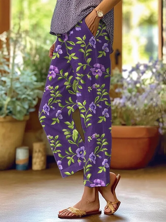 Women Floral Long Pants Casual Spring/Fall Trousers