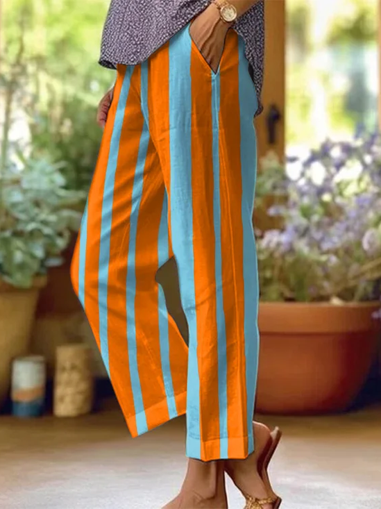 Women Striped Long Pants Casual Spring/Fall Trousers