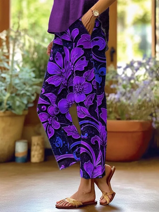Women Floral Long Pants Casual Spring/Fall Trousers