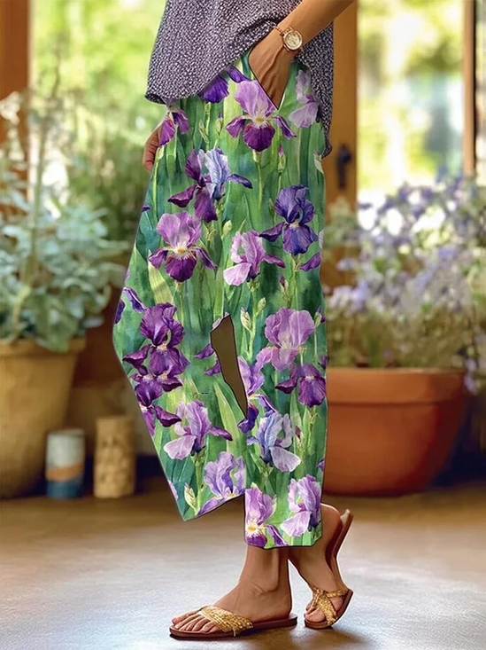 Women Floral Long Pants Casual Spring/Fall Trousers