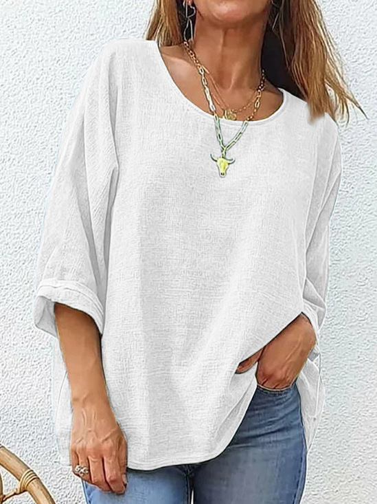 Women Plain Three Quarter Sleeve Tee T-shirt Crew Neck Casual Spring/Fall Top