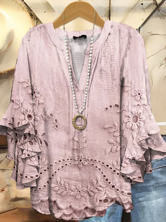 Women Floral Half Sleeve Shirt Summer Printing V Neck Daily Casual Top