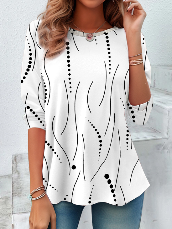 Women Abstract Polka Dots Long Sleeve Tee T-shirt Crew Neck Printing Casual Spring/Fall Tunic Top