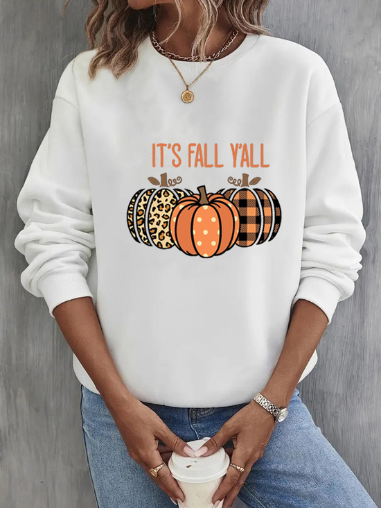 Women Halloween (pumpkin) Crew Neck Printing Casual Spring/Fall Long Sleeve Sweatshirt