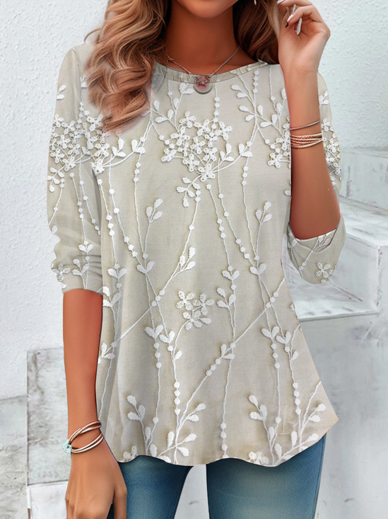 Women Floral Long Sleeve Tee T-shirt Crew Neck Printing Casual Spring/Fall Tunic Top