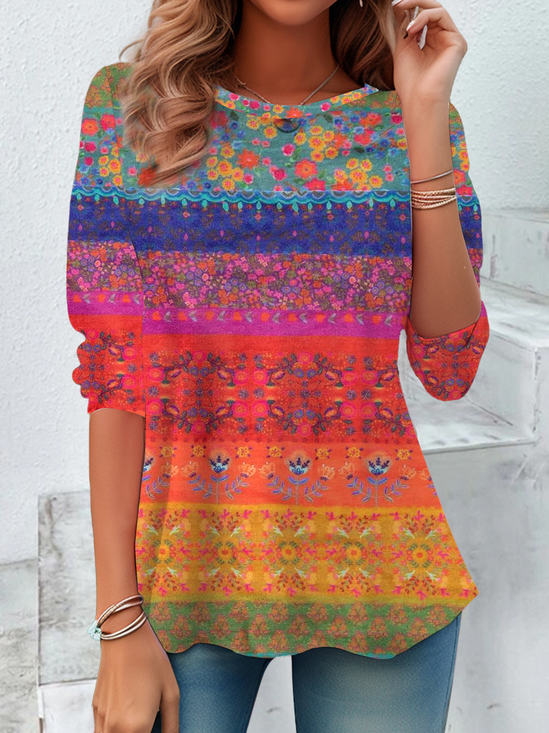 Women Floral Long Sleeve Tee T-shirt Crew Neck Printing Casual Spring/Fall Tunic Top