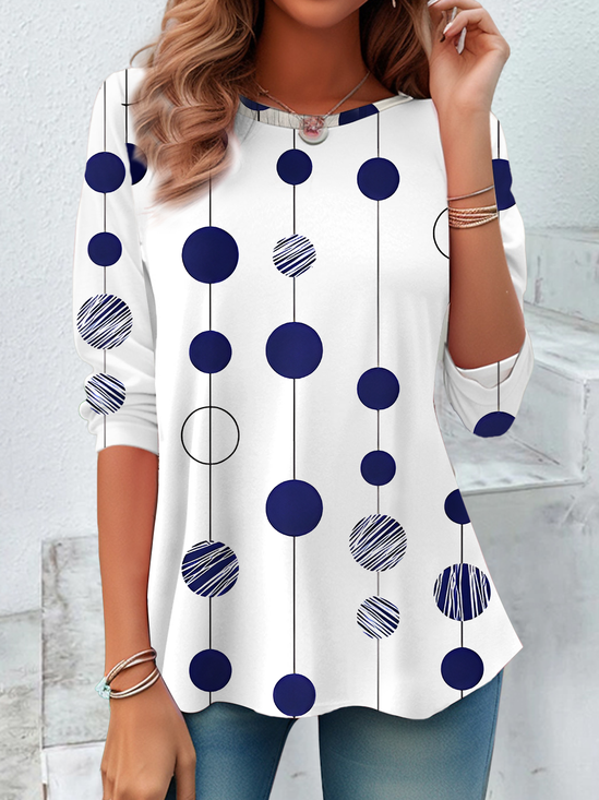 Women Polka Dots Long Sleeve Tee T-shirt Crew Neck Printing Casual Spring/Fall Tunic Top