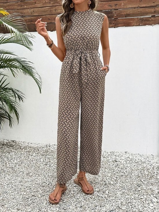 Women Geometric Crew Neck Sleeveless Vintage Summer Jumpsuit