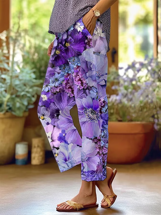 Women Floral Long Pants Casual Spring/Fall Trousers